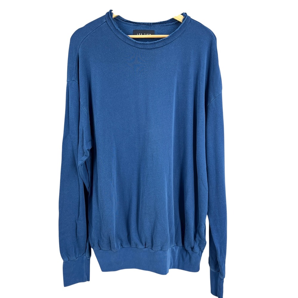 Les Tien Organic Cotton Distressed Oversized Crewneck Sweatshirt Blue Size XL